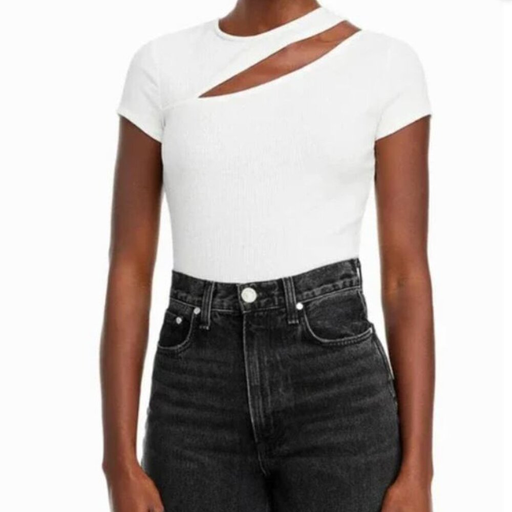 NWT | Aqua | Cutout Short Sleeve Knit Top | White | S